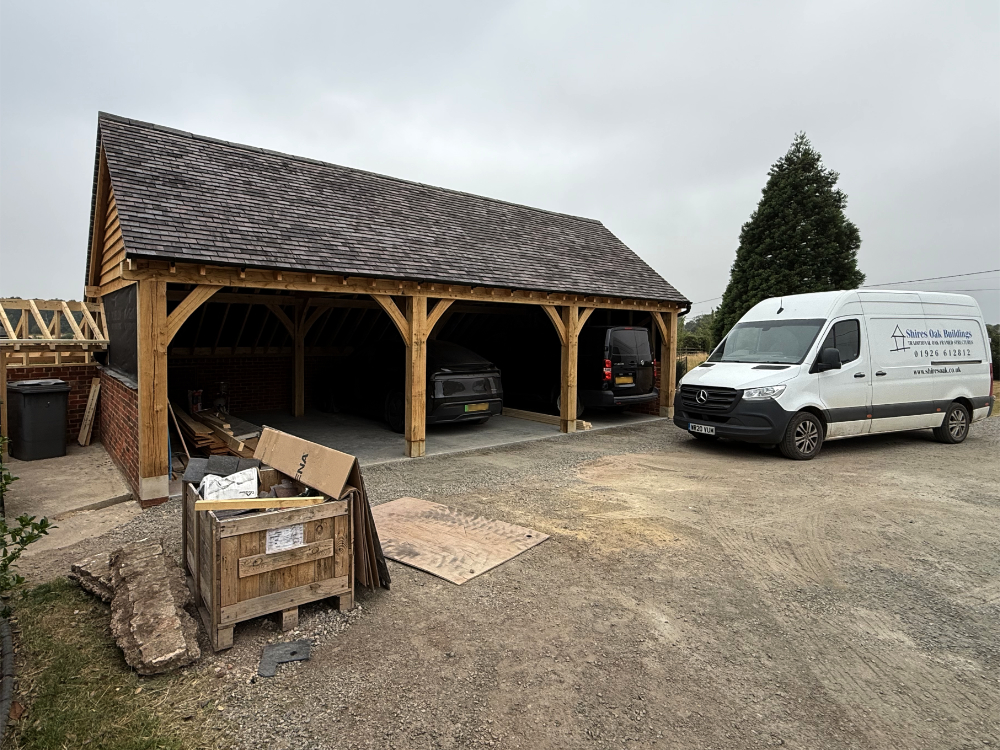 Oak framed 3 bay garage by Shires Oak Buildings